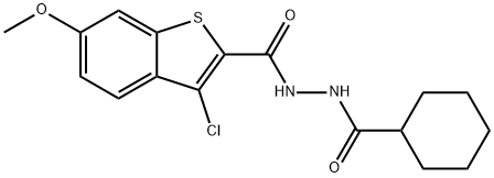 3-chloro-N'-(cyclohexylcarbonyl)-6-methoxy-1-benzothiophene-2-carbohydrazide Struktur