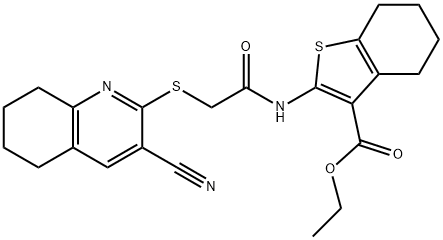 ethyl 2-({[(3-cyano-5,6,7,8-tetrahydro-2-quinolinyl)sulfanyl]acetyl}amino)-4,5,6,7-tetrahydro-1-benzothiophene-3-carboxylate Struktur