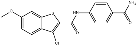 N-[4-(aminocarbonyl)phenyl]-3-chloro-6-methoxy-1-benzothiophene-2-carboxamide Struktur