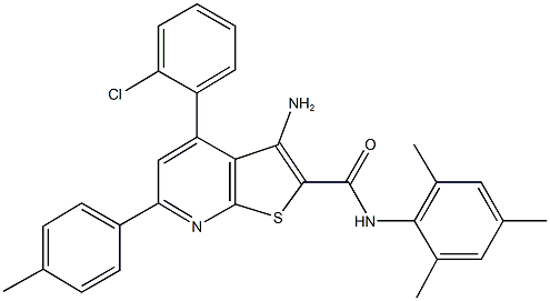 3-amino-4-(2-chlorophenyl)-N-mesityl-6-(4-methylphenyl)thieno[2,3-b]pyridine-2-carboxamide Struktur