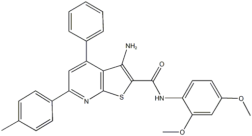 3-amino-N-(2,4-dimethoxyphenyl)-6-(4-methylphenyl)-4-phenylthieno[2,3-b]pyridine-2-carboxamide Struktur