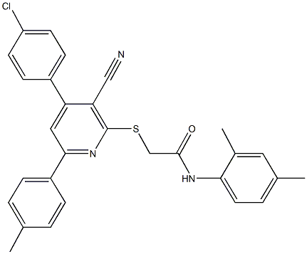 2-{[4-(4-chlorophenyl)-3-cyano-6-(4-methylphenyl)-2-pyridinyl]sulfanyl}-N-(2,4-dimethylphenyl)acetamide Struktur