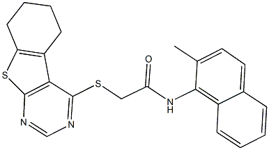 N-(2-methyl-1-naphthyl)-2-(5,6,7,8-tetrahydro[1]benzothieno[2,3-d]pyrimidin-4-ylsulfanyl)acetamide Struktur