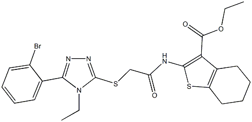 ethyl 2-[({[5-(2-bromophenyl)-4-ethyl-4H-1,2,4-triazol-3-yl]sulfanyl}acetyl)amino]-4,5,6,7-tetrahydro-1-benzothiophene-3-carboxylate Struktur