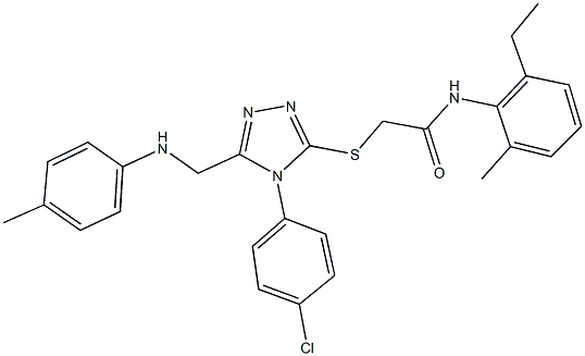 2-{[4-(4-chlorophenyl)-5-(4-toluidinomethyl)-4H-1,2,4-triazol-3-yl]sulfanyl}-N-(2-ethyl-6-methylphenyl)acetamide Struktur