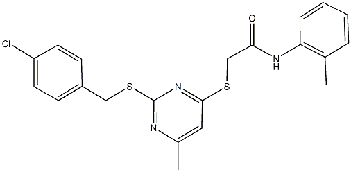 2-({2-[(4-chlorobenzyl)sulfanyl]-6-methyl-4-pyrimidinyl}sulfanyl)-N-(2-methylphenyl)acetamide Struktur