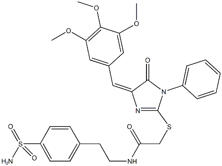 N-{2-[4-(aminosulfonyl)phenyl]ethyl}-2-{[5-oxo-1-phenyl-4-(3,4,5-trimethoxybenzylidene)-4,5-dihydro-1H-imidazol-2-yl]sulfanyl}acetamide Struktur