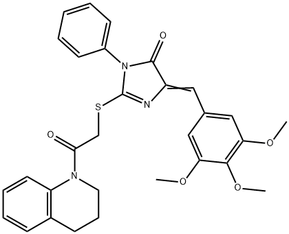 2-{[2-(3,4-dihydro-1(2H)-quinolinyl)-2-oxoethyl]sulfanyl}-3-phenyl-5-(3,4,5-trimethoxybenzylidene)-3,5-dihydro-4H-imidazol-4-one Struktur