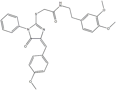 N-[2-(3,4-dimethoxyphenyl)ethyl]-2-{[4-(4-methoxybenzylidene)-5-oxo-1-phenyl-4,5-dihydro-1H-imidazol-2-yl]sulfanyl}acetamide Struktur