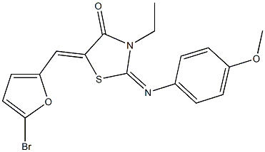 5-[(5-bromo-2-furyl)methylene]-3-ethyl-2-[(4-methoxyphenyl)imino]-1,3-thiazolidin-4-one Struktur