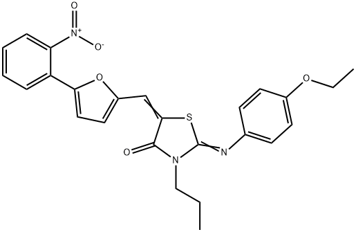 2-[(4-ethoxyphenyl)imino]-5-[(5-{2-nitrophenyl}-2-furyl)methylene]-3-propyl-1,3-thiazolidin-4-one Struktur