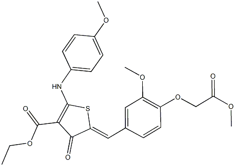 ethyl 2-(4-methoxyanilino)-5-[3-methoxy-4-(2-methoxy-2-oxoethoxy)benzylidene]-4-oxo-4,5-dihydro-3-thiophenecarboxylate Struktur