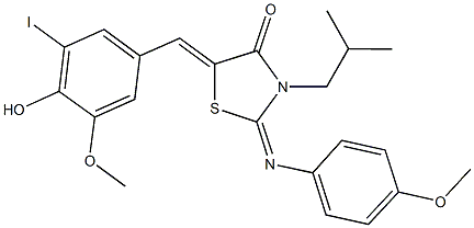 5-(4-hydroxy-3-iodo-5-methoxybenzylidene)-3-isobutyl-2-[(4-methoxyphenyl)imino]-1,3-thiazolidin-4-one Struktur