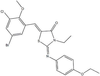 5-(5-bromo-3-chloro-2-methoxybenzylidene)-2-[(4-ethoxyphenyl)imino]-3-ethyl-1,3-thiazolidin-4-one Struktur