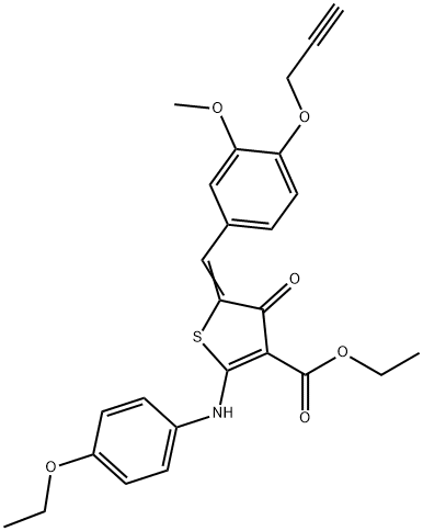 ethyl 2-(4-ethoxyanilino)-5-[3-methoxy-4-(2-propynyloxy)benzylidene]-4-oxo-4,5-dihydro-3-thiophenecarboxylate Struktur