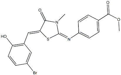 methyl 4-{[5-(5-bromo-2-hydroxybenzylidene)-3-methyl-4-oxo-1,3-thiazolidin-2-ylidene]amino}benzoate Struktur