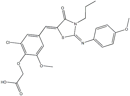 [2-chloro-6-methoxy-4-({2-[(4-methoxyphenyl)imino]-4-oxo-3-propyl-1,3-thiazolidin-5-ylidene}methyl)phenoxy]acetic acid Struktur