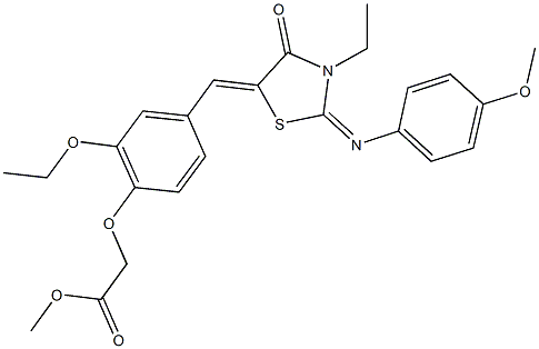 methyl [2-ethoxy-4-({3-ethyl-2-[(4-methoxyphenyl)imino]-4-oxo-1,3-thiazolidin-5-ylidene}methyl)phenoxy]acetate Struktur