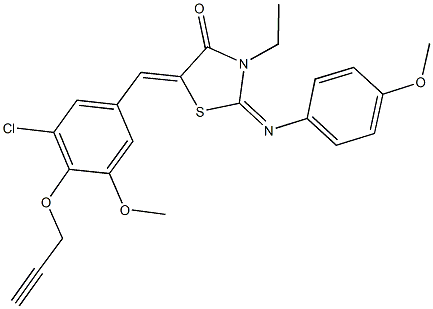 5-[3-chloro-5-methoxy-4-(2-propynyloxy)benzylidene]-3-ethyl-2-[(4-methoxyphenyl)imino]-1,3-thiazolidin-4-one Struktur