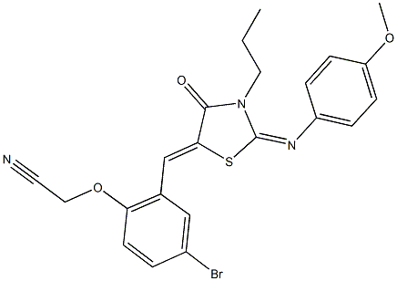 [4-bromo-2-({2-[(4-methoxyphenyl)imino]-4-oxo-3-propyl-1,3-thiazolidin-5-ylidene}methyl)phenoxy]acetonitrile Struktur