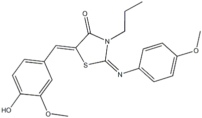 5-(4-hydroxy-3-methoxybenzylidene)-2-[(4-methoxyphenyl)imino]-3-propyl-1,3-thiazolidin-4-one Struktur