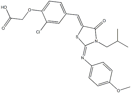 [2-chloro-4-({3-isobutyl-2-[(4-methoxyphenyl)imino]-4-oxo-1,3-thiazolidin-5-ylidene}methyl)phenoxy]acetic acid Struktur