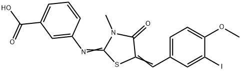 3-{[5-(3-iodo-4-methoxybenzylidene)-3-methyl-4-oxo-1,3-thiazolidin-2-ylidene]amino}benzoic acid Struktur