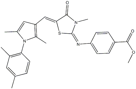 methyl 4-[(5-{[1-(2,4-dimethylphenyl)-2,5-dimethyl-1H-pyrrol-3-yl]methylene}-3-methyl-4-oxo-1,3-thiazolidin-2-ylidene)amino]benzoate Struktur