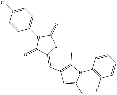 3-(4-chlorophenyl)-5-{[1-(2-fluorophenyl)-2,5-dimethyl-1H-pyrrol-3-yl]methylene}-1,3-thiazolidine-2,4-dione Struktur