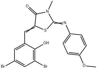 5-(3,5-dibromo-2-hydroxybenzylidene)-2-[(4-methoxyphenyl)imino]-3-methyl-1,3-thiazolidin-4-one Struktur