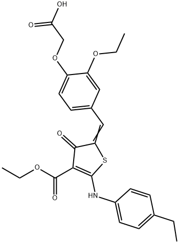 {2-ethoxy-4-[(4-(ethoxycarbonyl)-5-(4-ethylanilino)-3-oxo-2(3H)-thienylidene)methyl]phenoxy}acetic acid Struktur