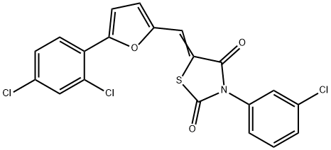 3-(3-chlorophenyl)-5-{[5-(2,4-dichlorophenyl)-2-furyl]methylene}-1,3-thiazolidine-2,4-dione Struktur