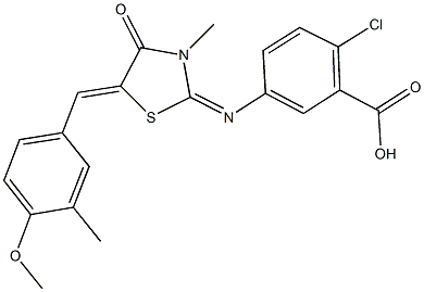 2-chloro-5-{[5-(4-methoxy-3-methylbenzylidene)-3-methyl-4-oxo-1,3-thiazolidin-2-ylidene]amino}benzoic acid Struktur