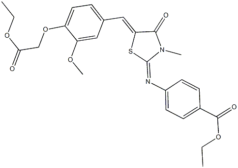 ethyl 4-({5-[4-(2-ethoxy-2-oxoethoxy)-3-methoxybenzylidene]-3-methyl-4-oxo-1,3-thiazolidin-2-ylidene}amino)benzoate Struktur