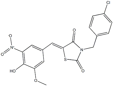 3-(4-chlorobenzyl)-5-{4-hydroxy-3-nitro-5-methoxybenzylidene}-1,3-thiazolidine-2,4-dione Struktur