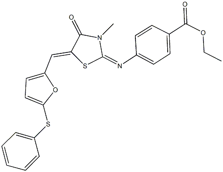 ethyl 4-[(3-methyl-4-oxo-5-{[5-(phenylsulfanyl)-2-furyl]methylene}-1,3-thiazolidin-2-ylidene)amino]benzoate Struktur