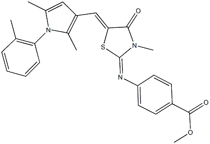 methyl 4-[(5-{[2,5-dimethyl-1-(2-methylphenyl)-1H-pyrrol-3-yl]methylene}-3-methyl-4-oxo-1,3-thiazolidin-2-ylidene)amino]benzoate Struktur