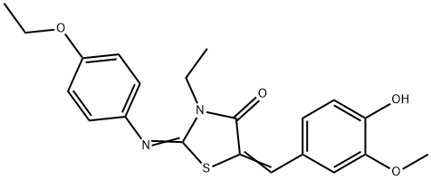 2-[(4-ethoxyphenyl)imino]-3-ethyl-5-(4-hydroxy-3-methoxybenzylidene)-1,3-thiazolidin-4-one Struktur