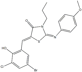 5-(5-bromo-3-chloro-2-hydroxybenzylidene)-2-[(4-methoxyphenyl)imino]-3-propyl-1,3-thiazolidin-4-one Struktur