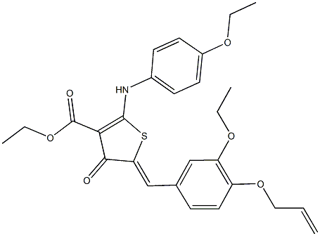 ethyl 5-[4-(allyloxy)-3-ethoxybenzylidene]-2-(4-ethoxyanilino)-4-oxo-4,5-dihydro-3-thiophenecarboxylate Struktur