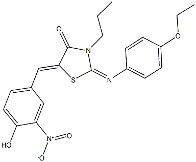 2-[(4-ethoxyphenyl)imino]-5-{4-hydroxy-3-nitrobenzylidene}-3-propyl-1,3-thiazolidin-4-one Struktur