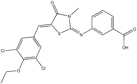 3-{[5-(3,5-dichloro-4-ethoxybenzylidene)-3-methyl-4-oxo-1,3-thiazolidin-2-ylidene]amino}benzoic acid Struktur