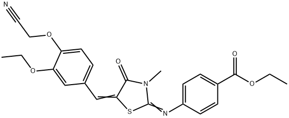 ethyl 4-({5-[4-(cyanomethoxy)-3-ethoxybenzylidene]-3-methyl-4-oxo-1,3-thiazolidin-2-ylidene}amino)benzoate Struktur