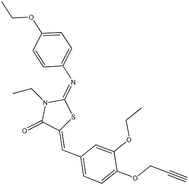 2-[(4-ethoxyphenyl)imino]-5-[3-ethoxy-4-(2-propynyloxy)benzylidene]-3-ethyl-1,3-thiazolidin-4-one Struktur