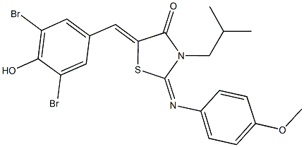 5-(3,5-dibromo-4-hydroxybenzylidene)-3-isobutyl-2-[(4-methoxyphenyl)imino]-1,3-thiazolidin-4-one Struktur