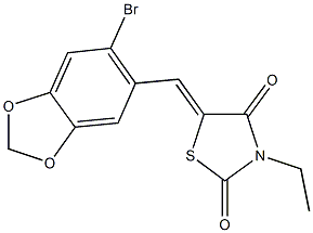 5-[(6-bromo-1,3-benzodioxol-5-yl)methylene]-3-ethyl-1,3-thiazolidine-2,4-dione Struktur