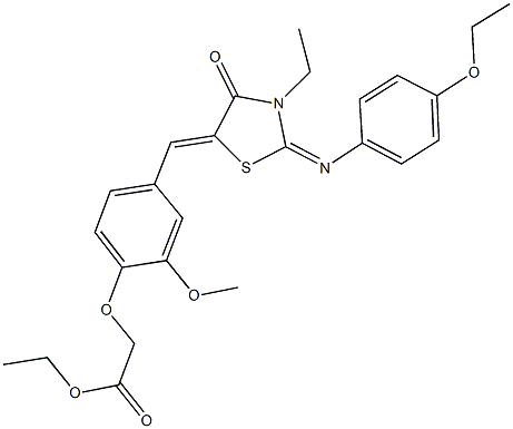 ethyl [4-({2-[(4-ethoxyphenyl)imino]-3-ethyl-4-oxo-1,3-thiazolidin-5-ylidene}methyl)-2-methoxyphenoxy]acetate Struktur