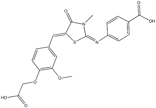 4-({5-[4-(carboxymethoxy)-3-methoxybenzylidene]-3-methyl-4-oxo-1,3-thiazolidin-2-ylidene}amino)benzoic acid Struktur