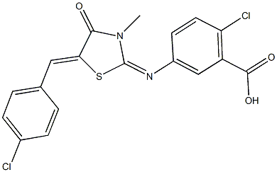 2-chloro-5-{[5-(4-chlorobenzylidene)-3-methyl-4-oxo-1,3-thiazolidin-2-ylidene]amino}benzoic acid Struktur