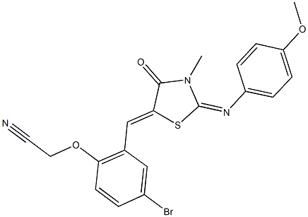 [4-bromo-2-({2-[(4-methoxyphenyl)imino]-3-methyl-4-oxo-1,3-thiazolidin-5-ylidene}methyl)phenoxy]acetonitrile Struktur